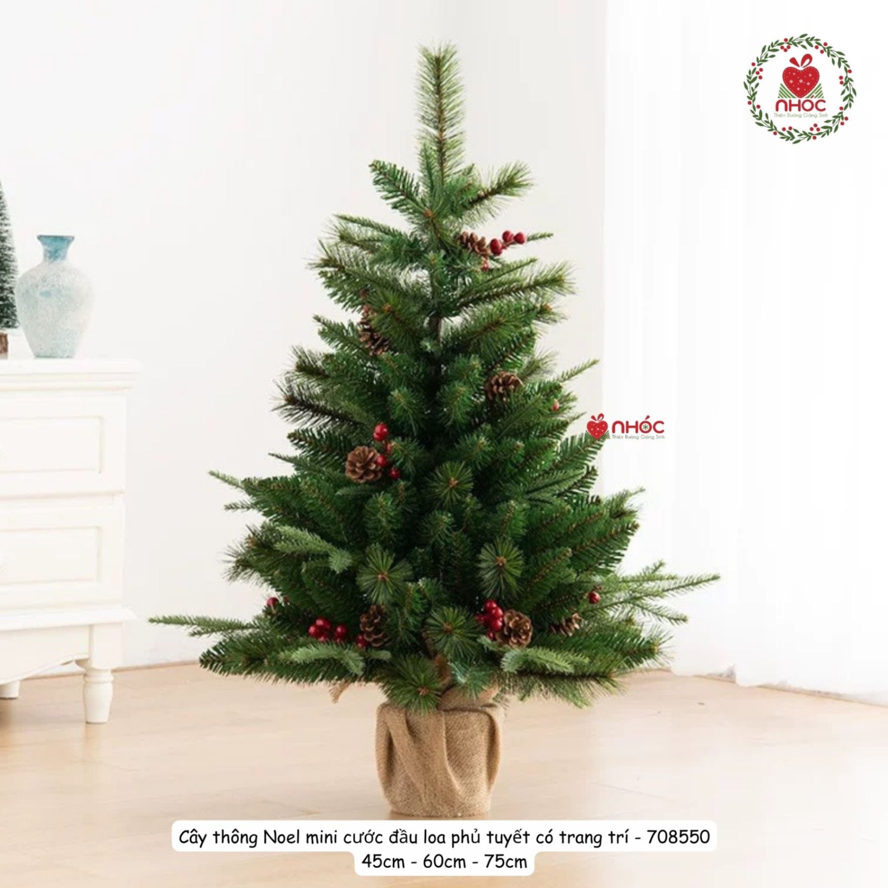 Cây thông Noel mini 3 loại lá cước lăn sơn có trang trí