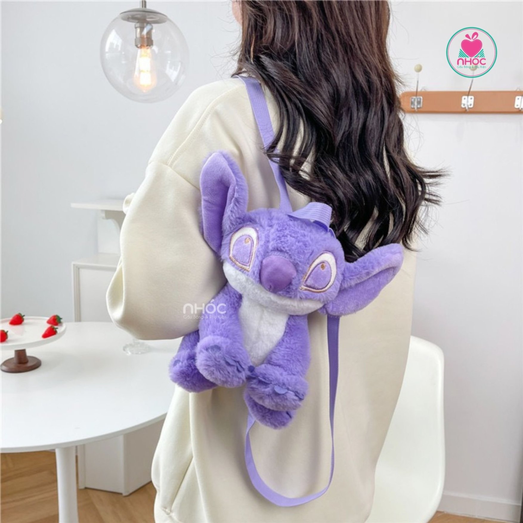 Balo bông Stitch lông xù ngồi - Tím - 30280