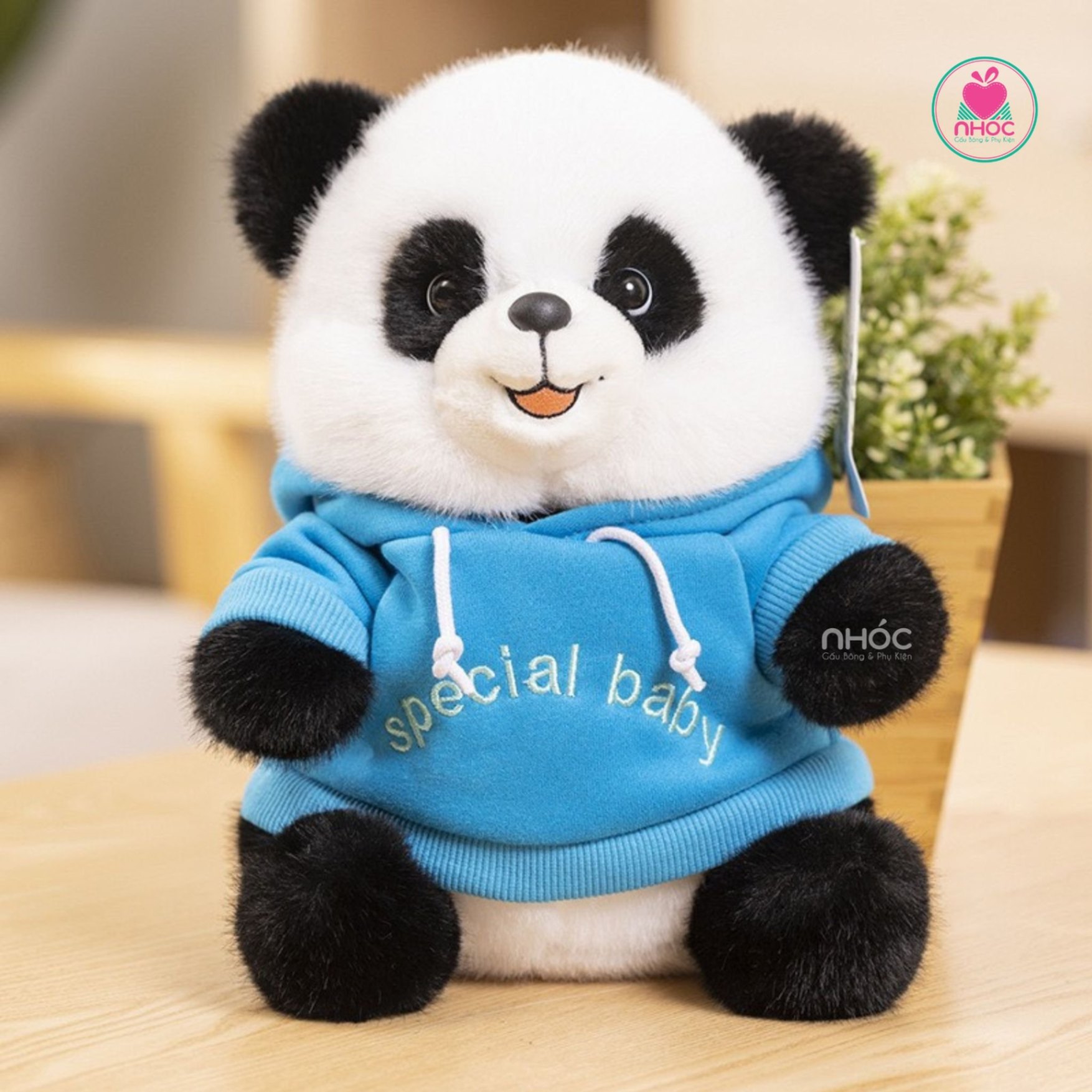 Thú bông nhỏ Panda mặc áo Hoodie lông xù - 20220