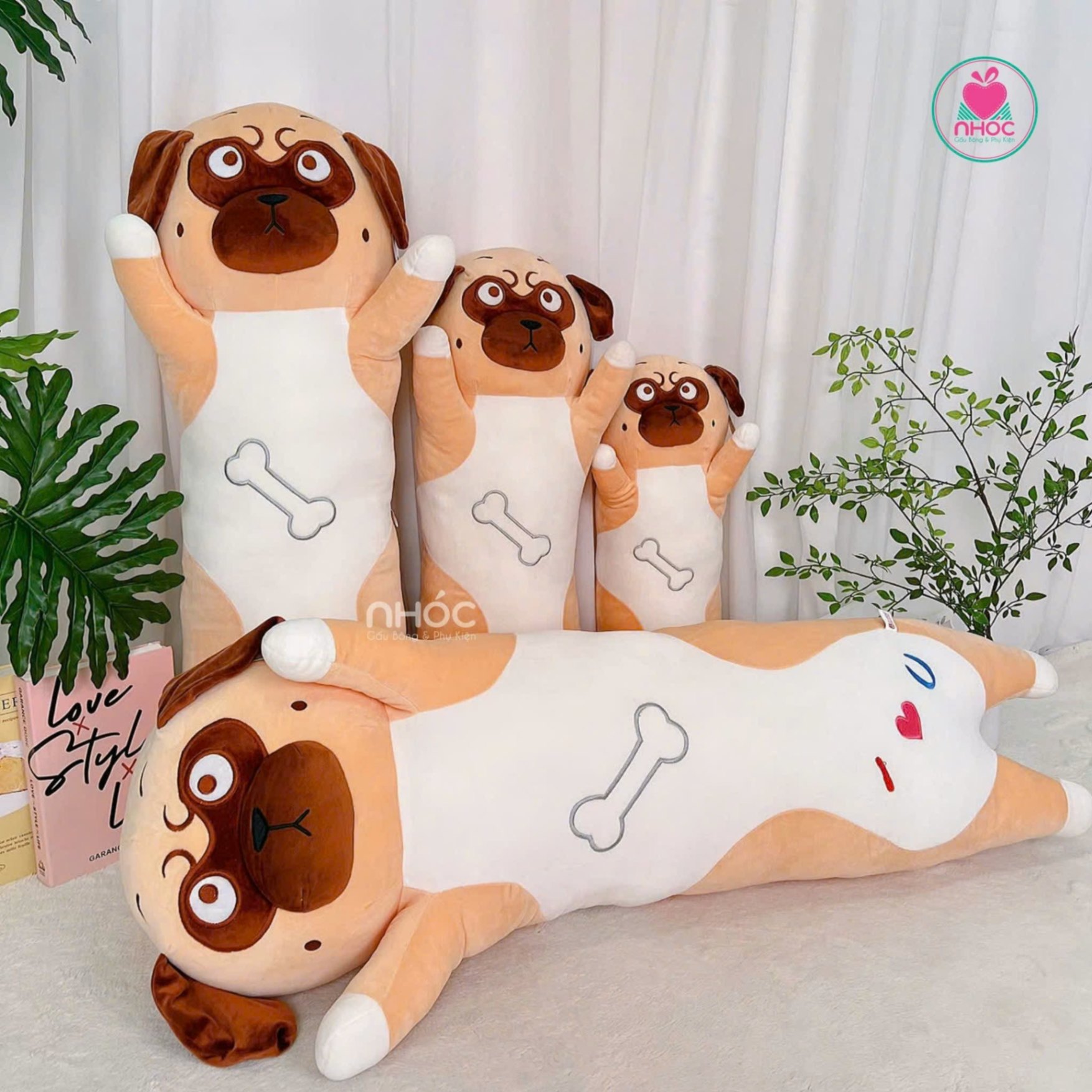 Gối ôm chó Pug thêu xương lông mịn TC