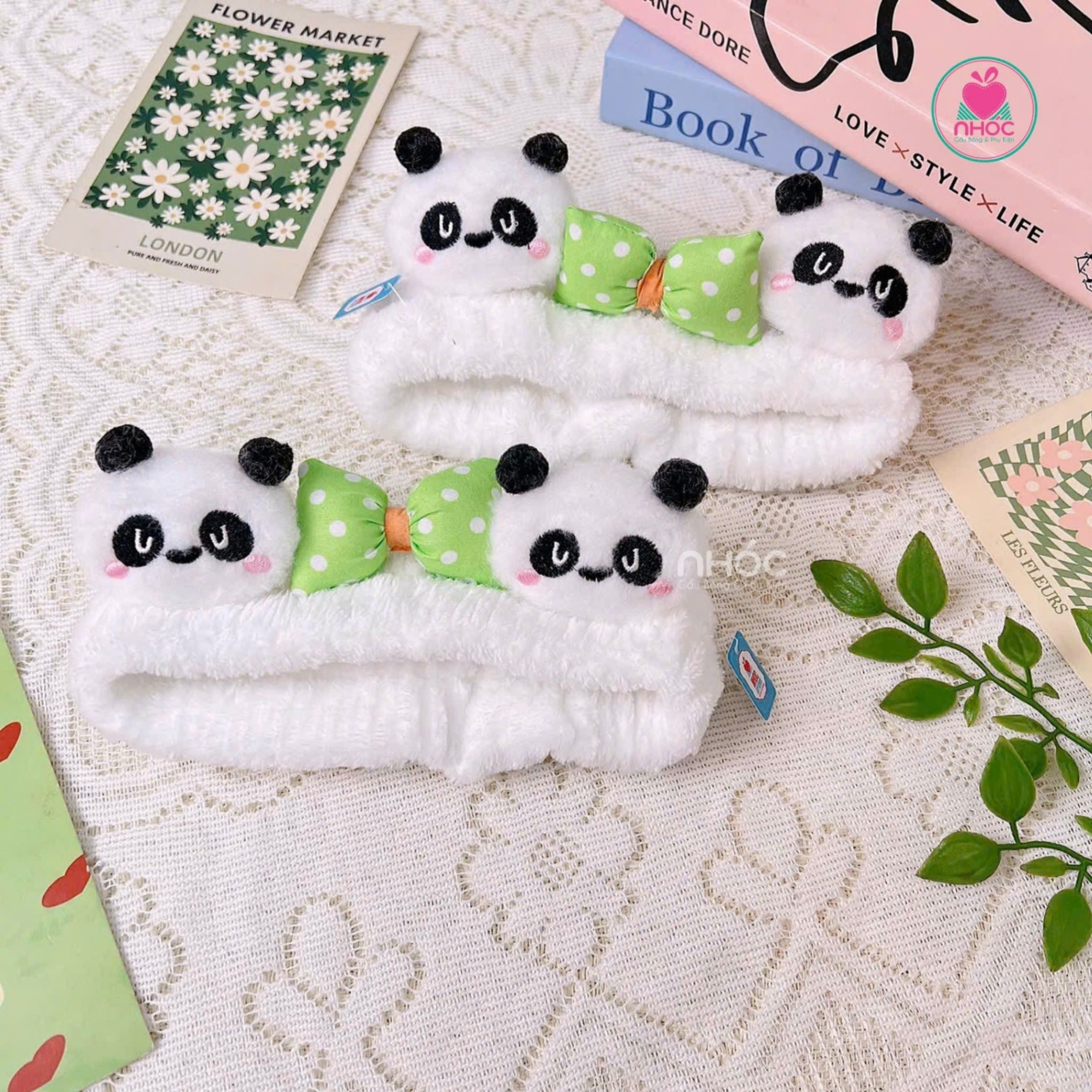 Băng đô vải Panda đính nơ - 6001