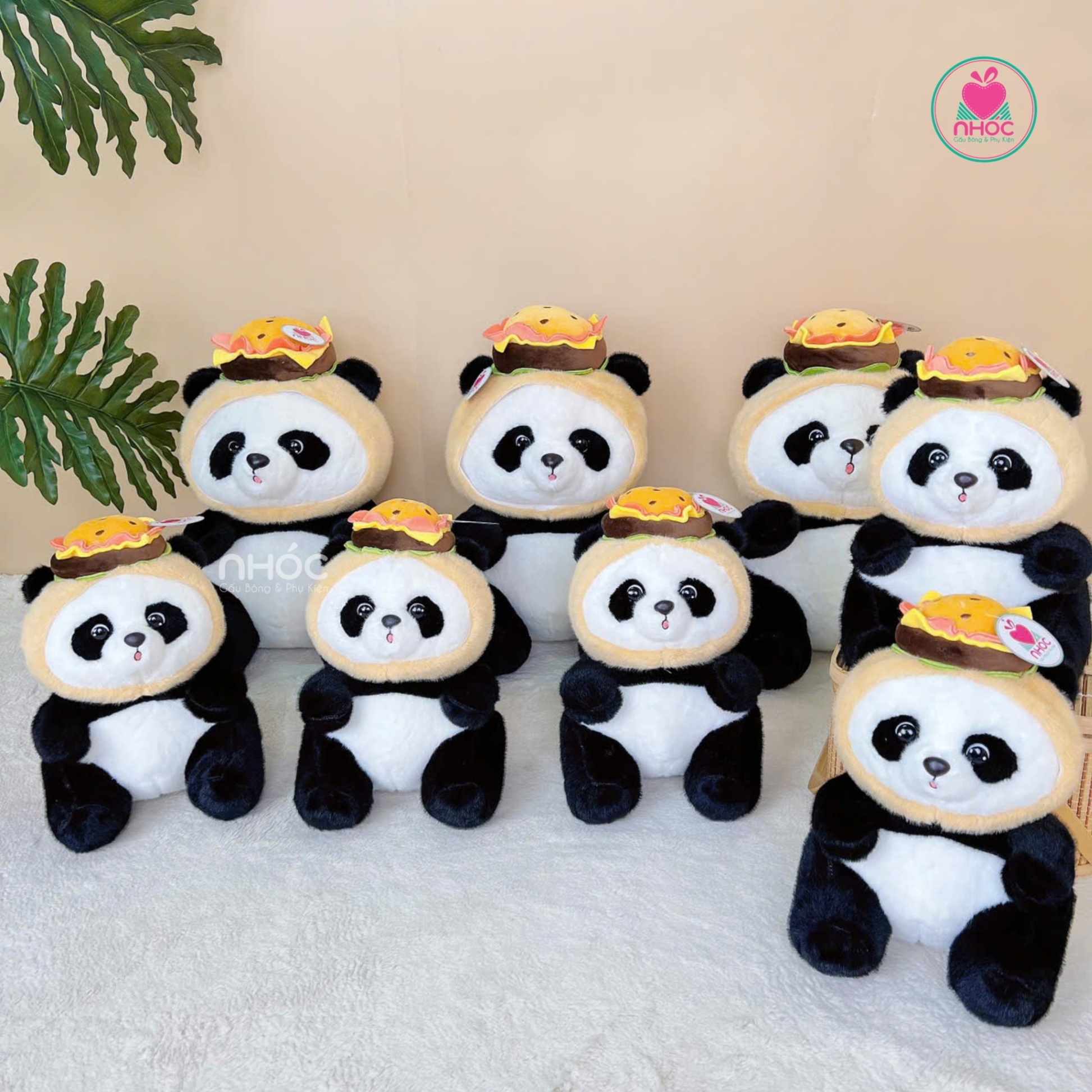 Thú bông Panda đội nón Hambuger