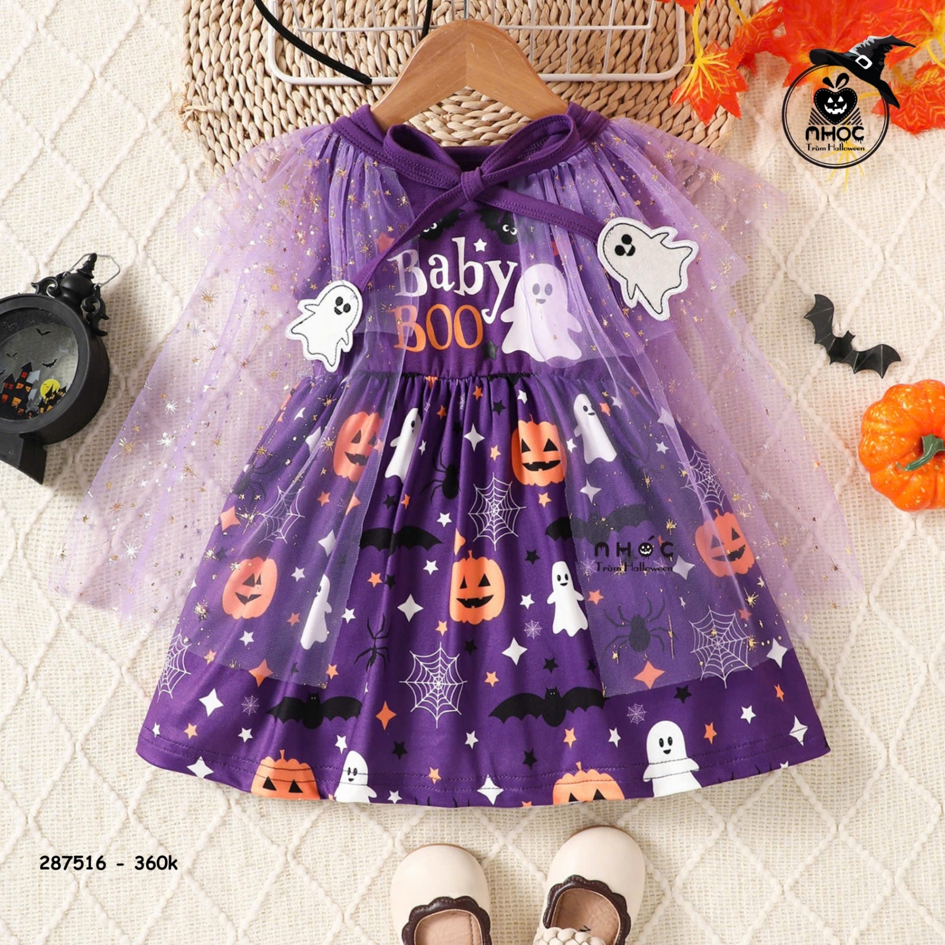 Đầm Halloween ma bí ngô combo áo choàng - Tím - 36001