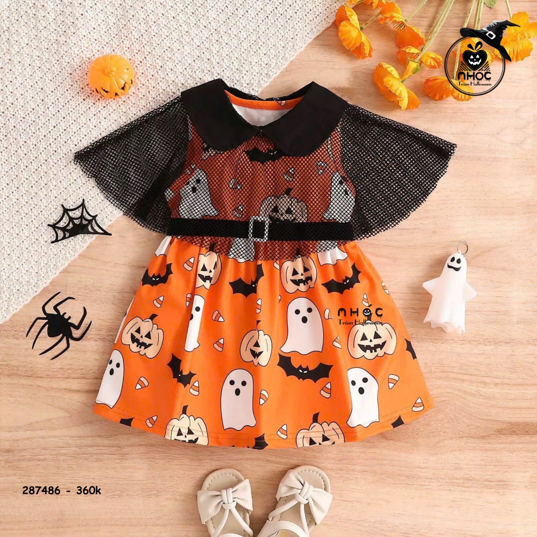 Đầm Halloween ma bí ngô combo áo choàng lưới - 36001