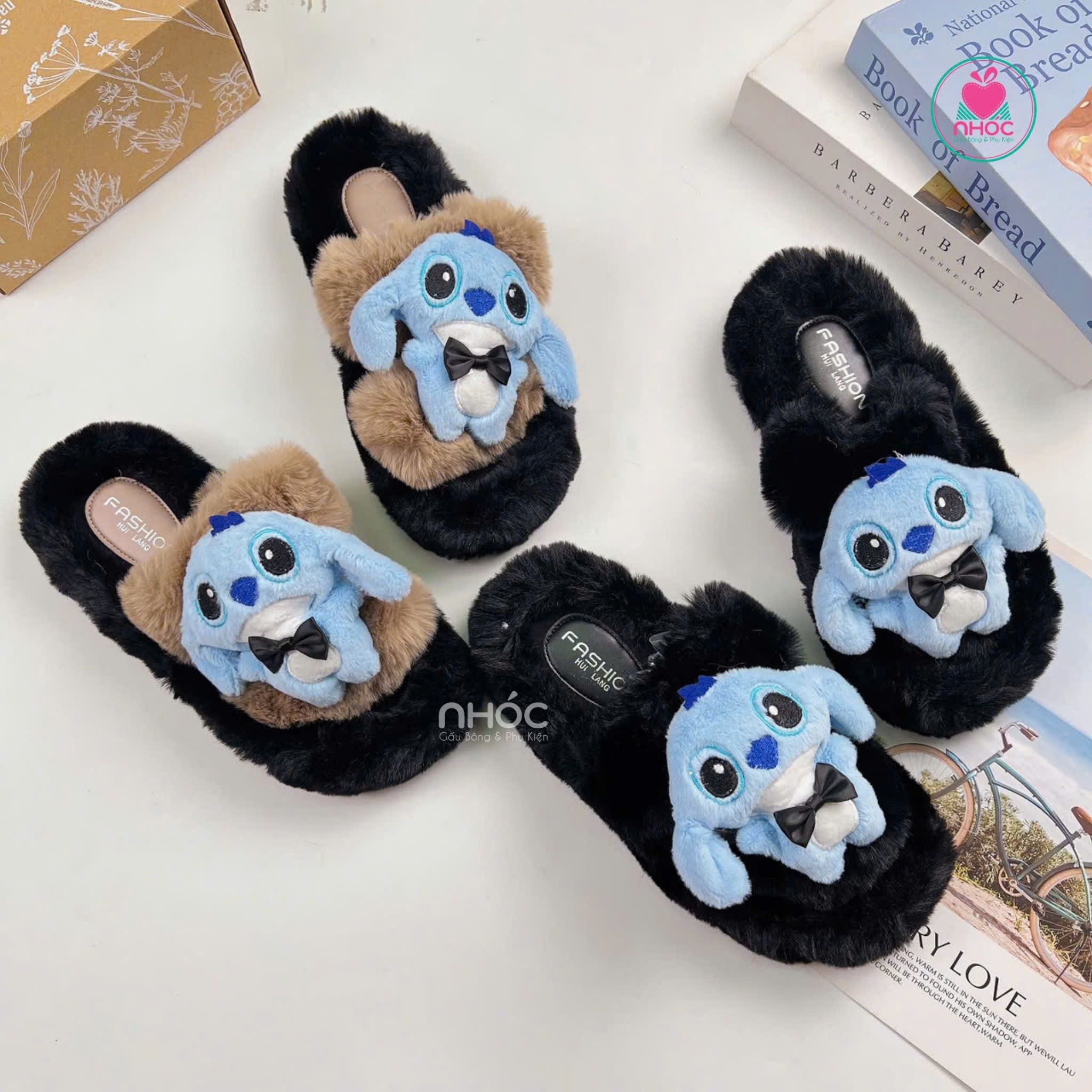 Dép bông quai ngang đính Stitch