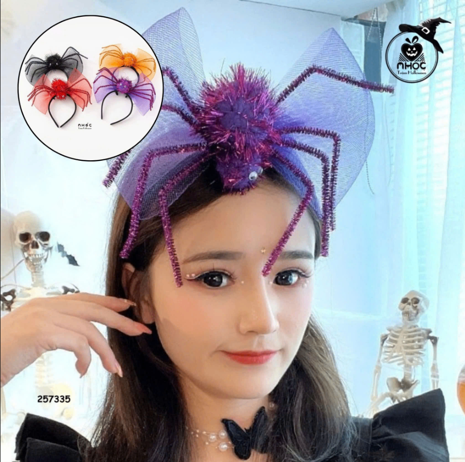 Cài tóc Halloween nơ lưới nhện