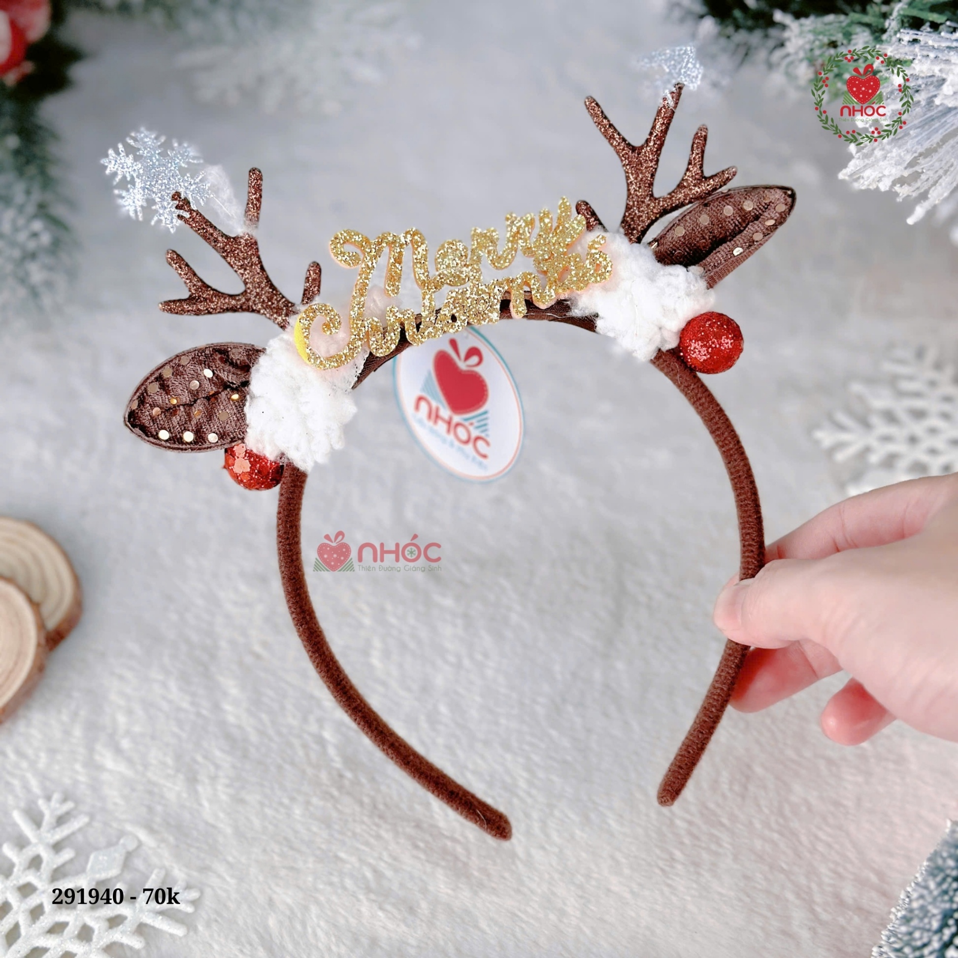 Cài Noel nỉ sừng hoa tuyết merry christmas - 7001