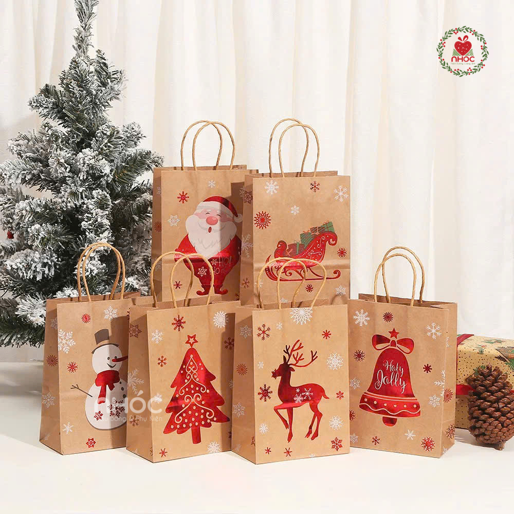 Túi quà Noel Kraft quai đứng 21x15x8 - 1501