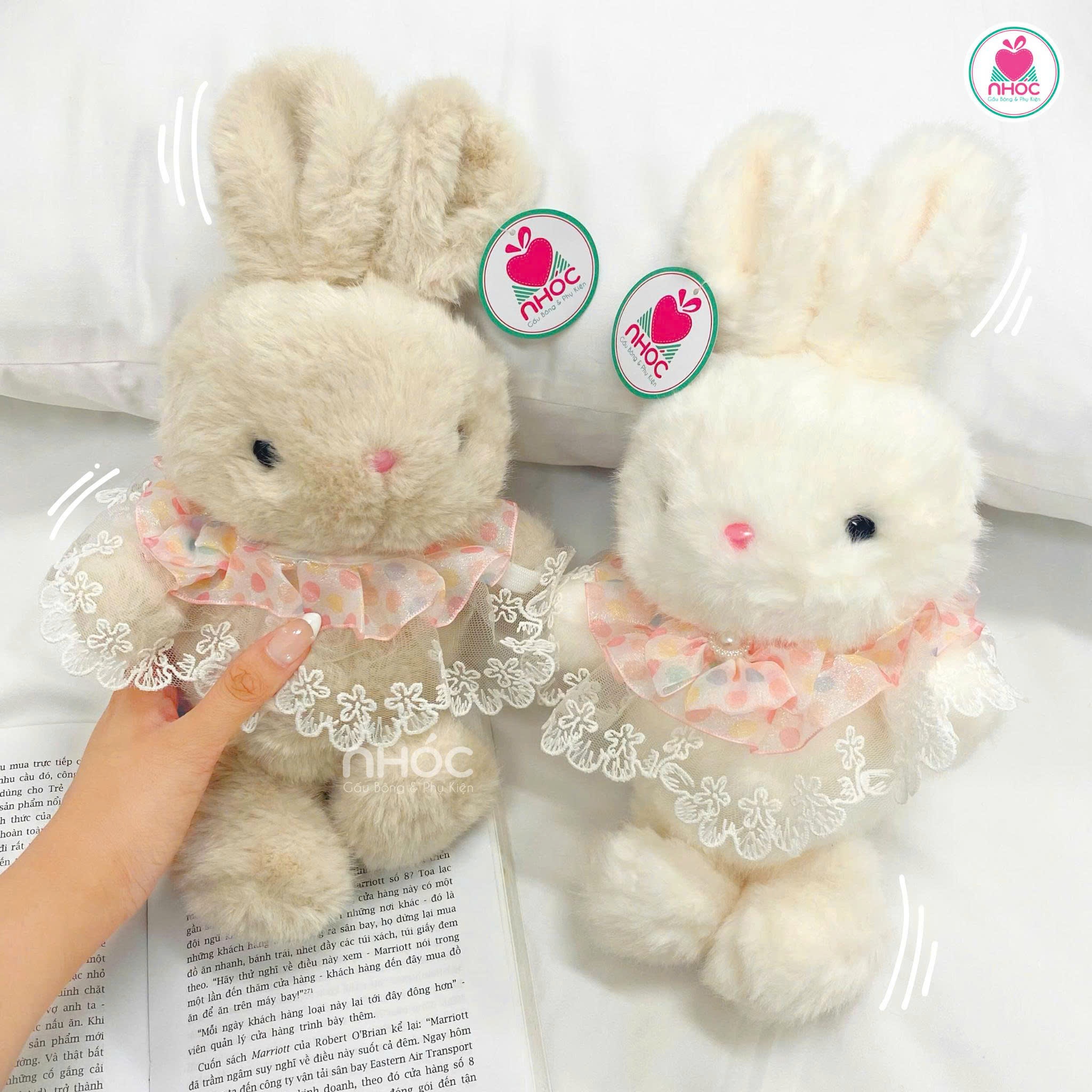 Thú bông nhỏ Thỏ đeo ren nơ lông xù