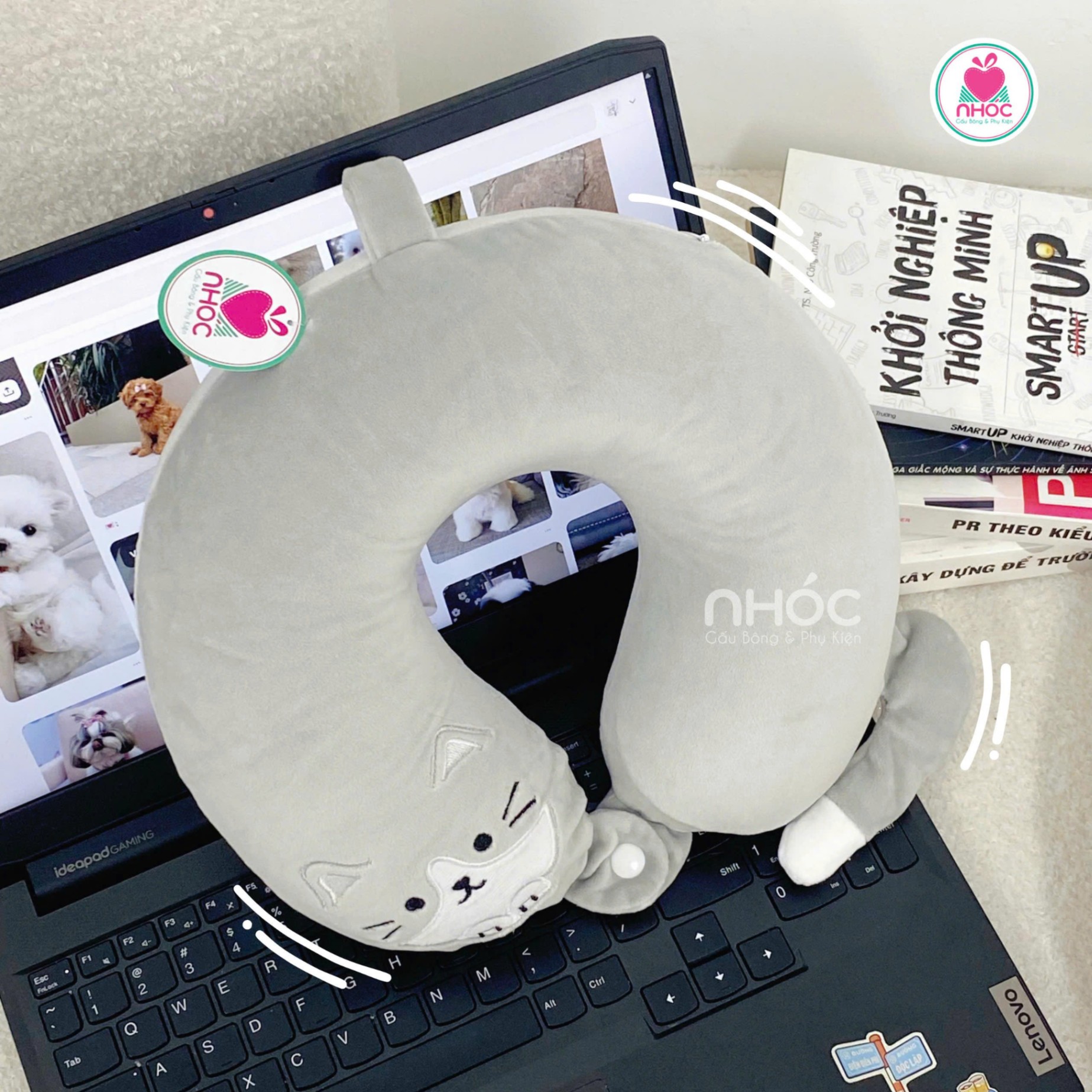 Gối kê cổ cao su non mèo xám có đuôi - Xám - 3016025