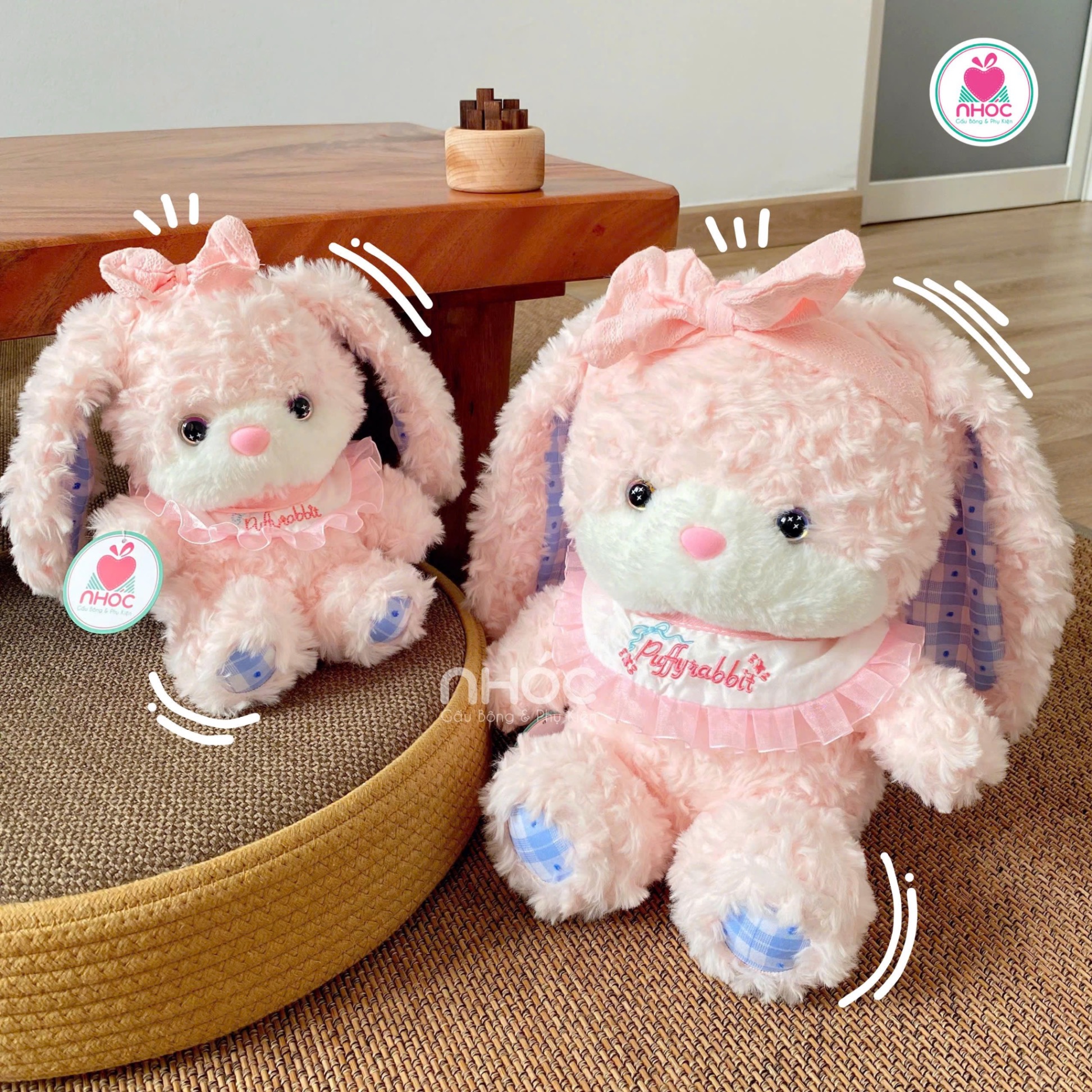 Thú bông Thỏ đeo yếm Puffyrabbit lông xù