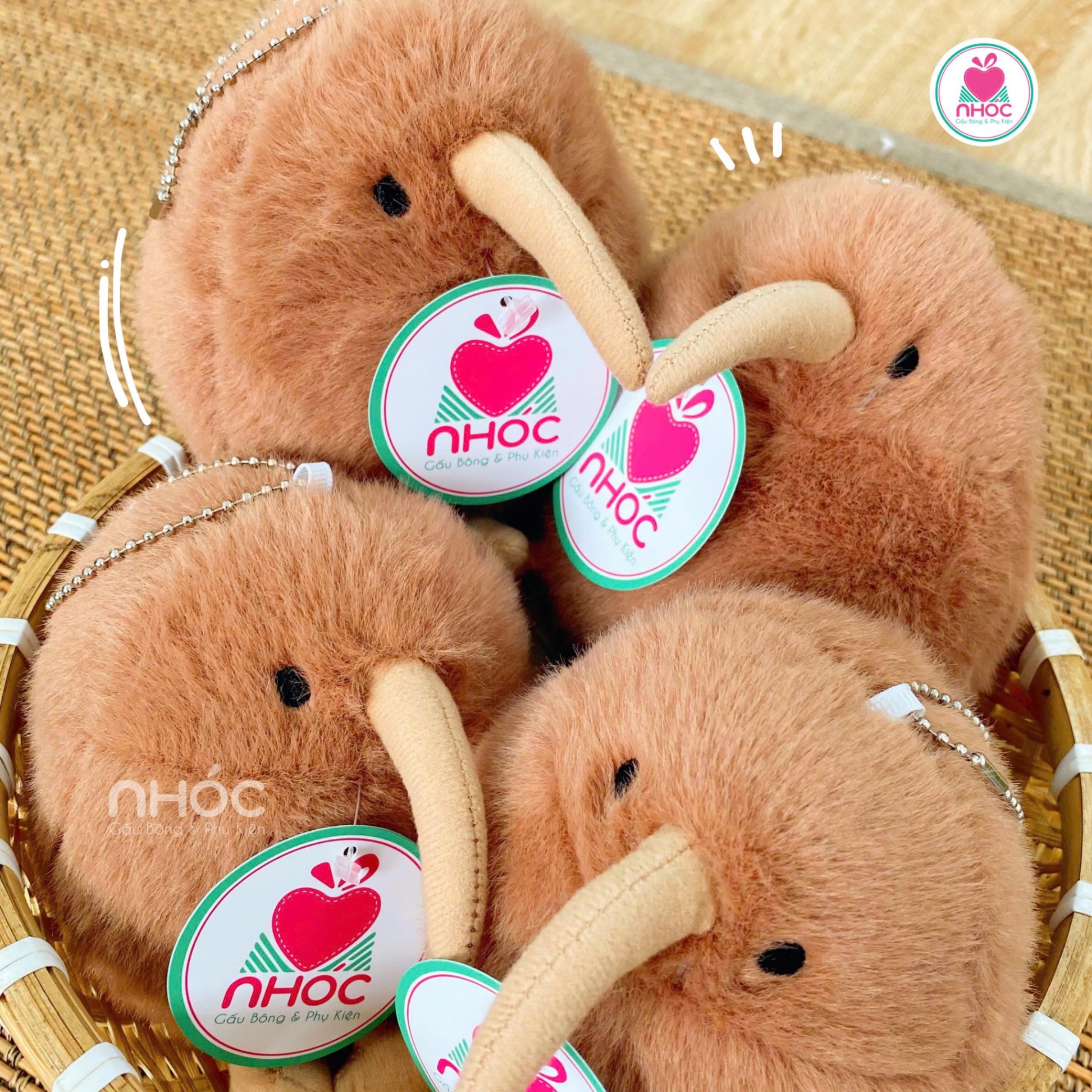 Móc khoá bông chim Kiwi lông xù - Nâu - 12025