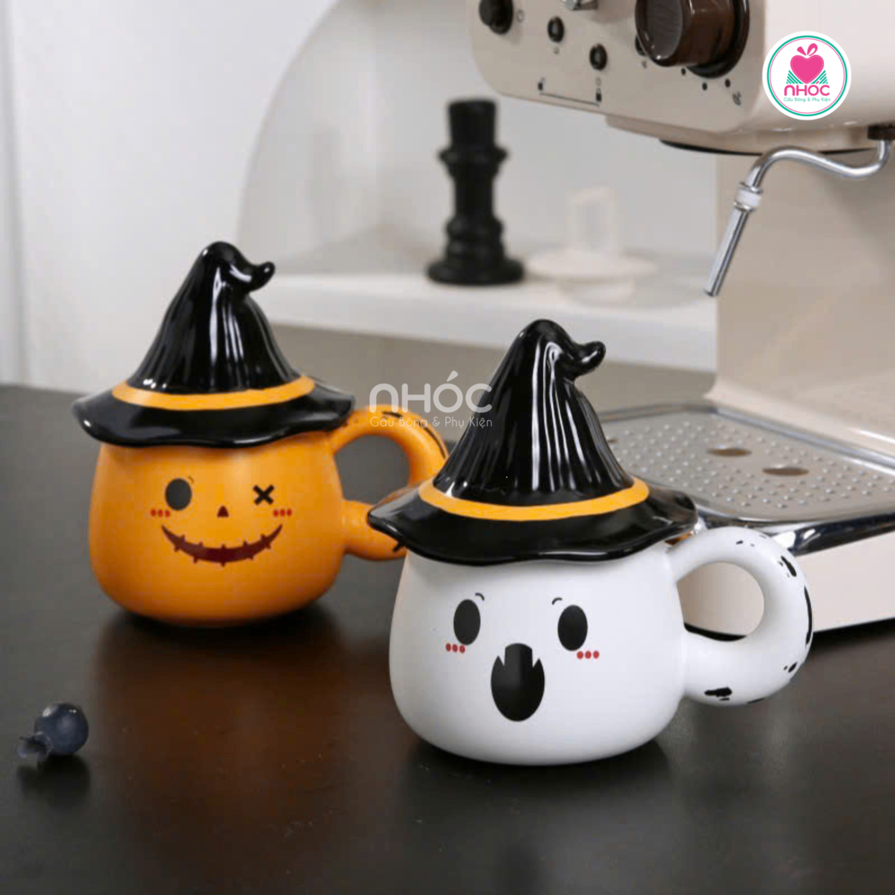 Ly sứ Halloween nắp mũ phù thuỷ