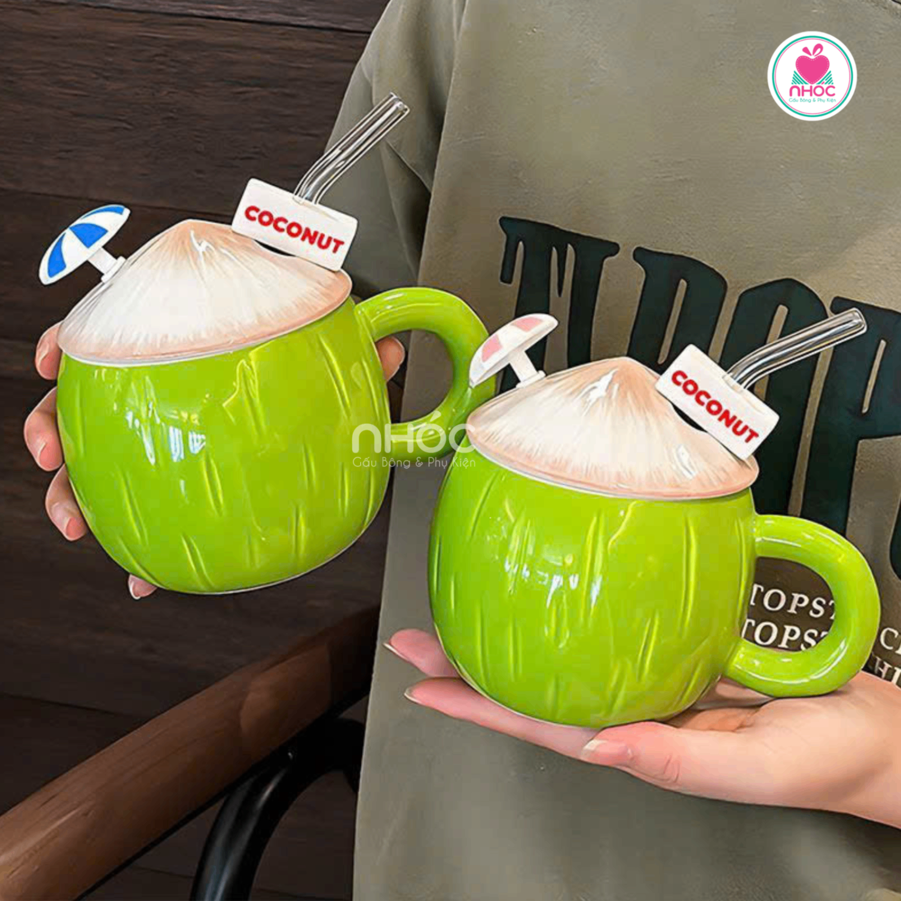 Ly sứ kiểu trái dừa nắp đính cây dù - 16025
