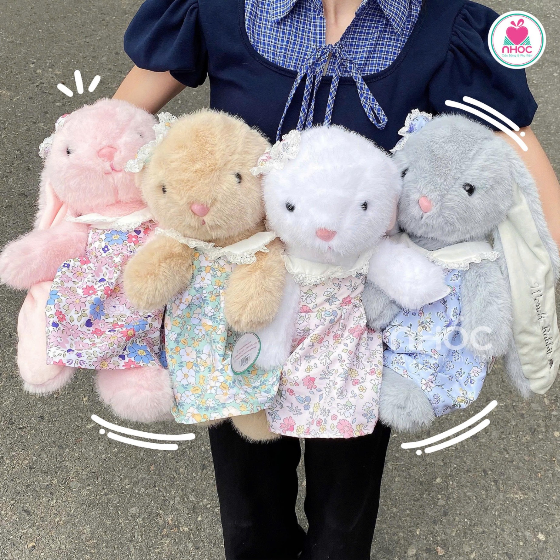 Thú bông Thỏ Bunny Wendi mặc đầm hoa lông xù