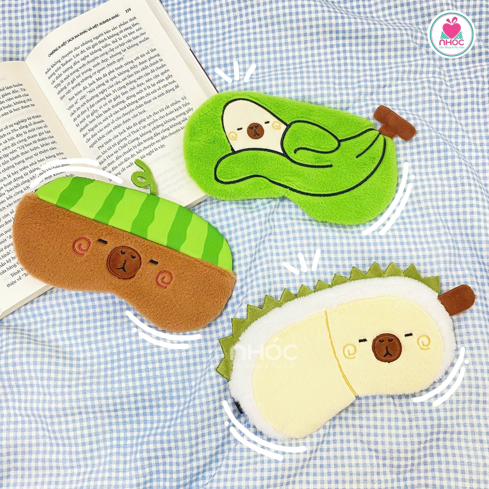 Bịt mắt ngủ Capybara cosplay trái cây có túi nước 3m - 018025