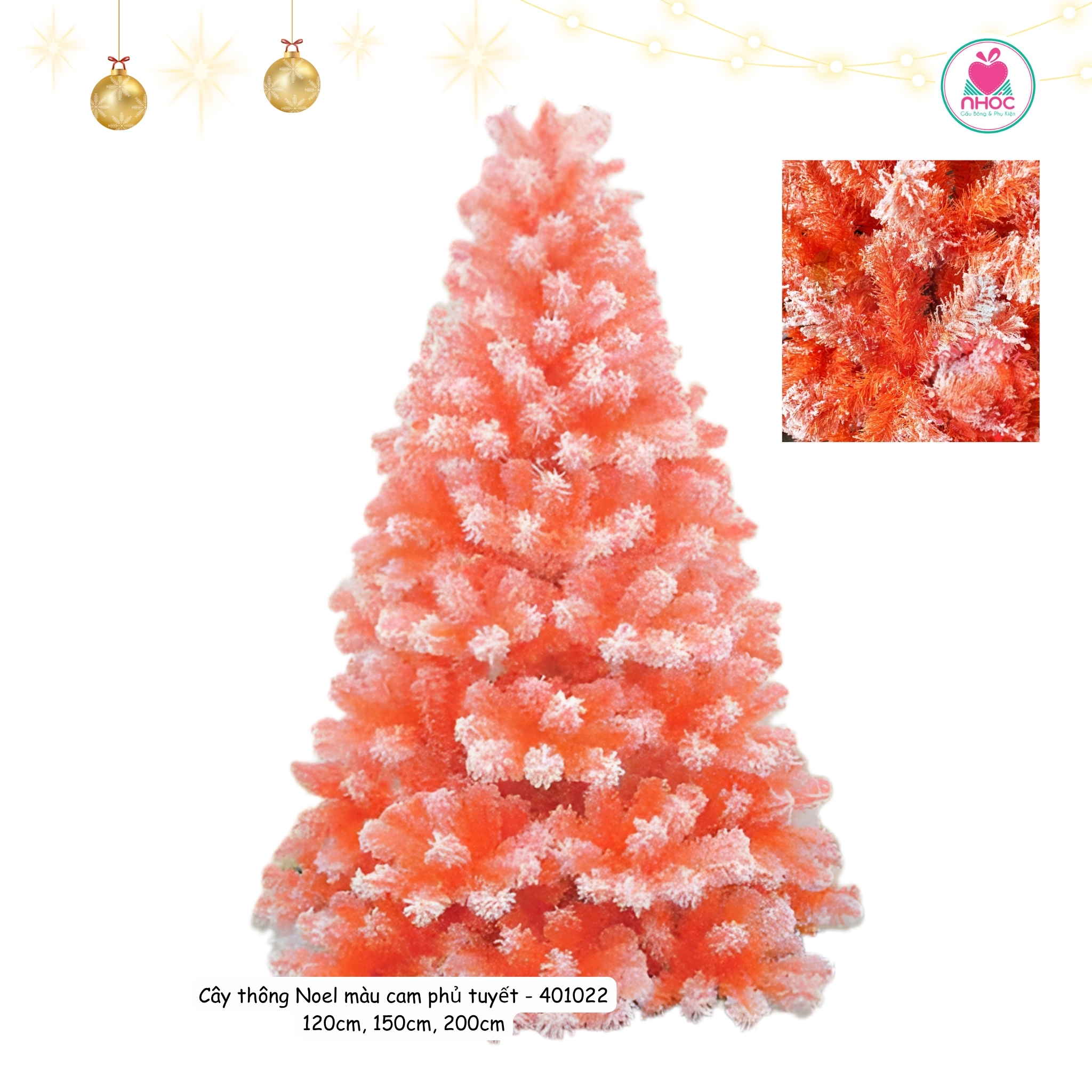 Cây thông Noel màu cam phủ tuyết