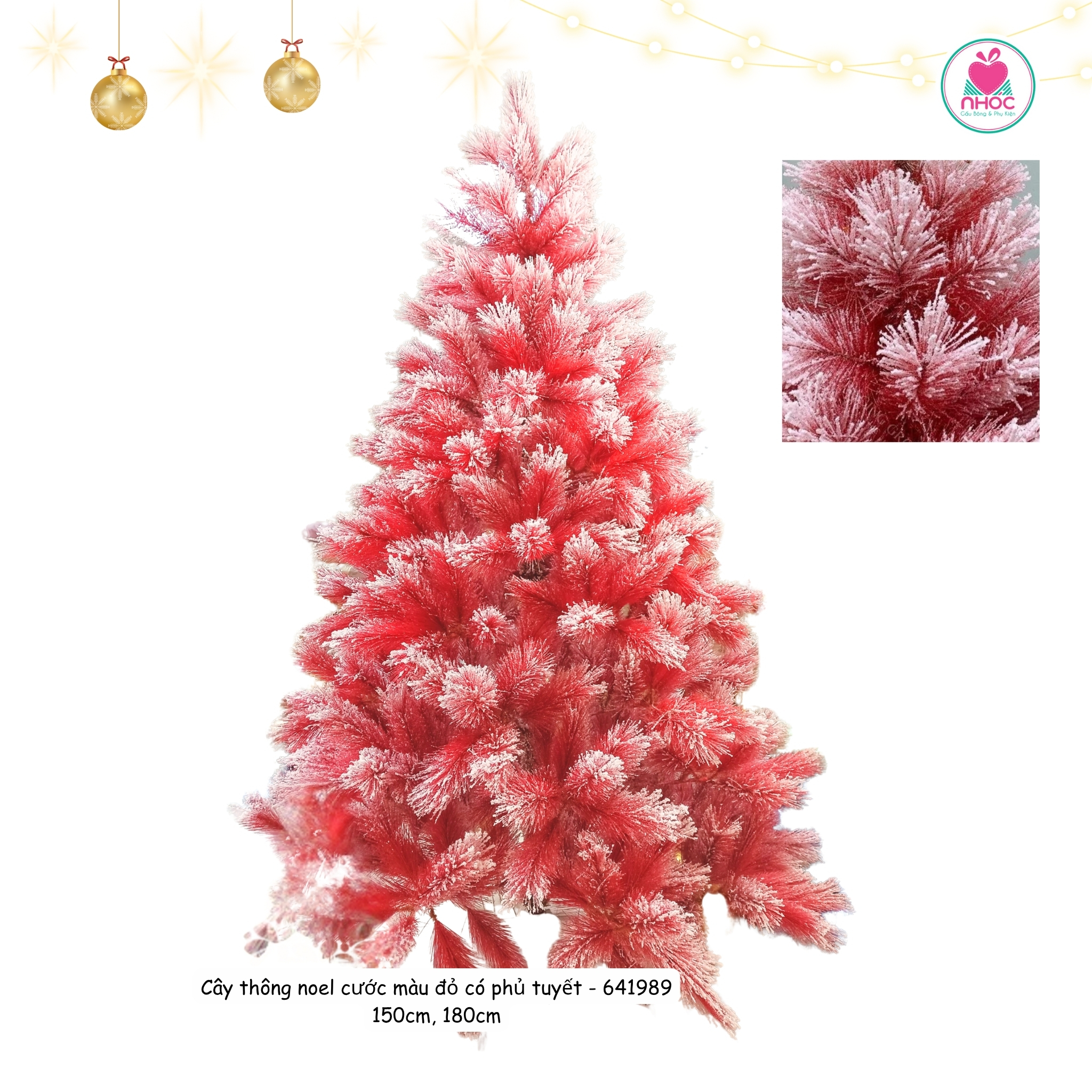 Cây thông noel cước màu đỏ có phủ tuyết