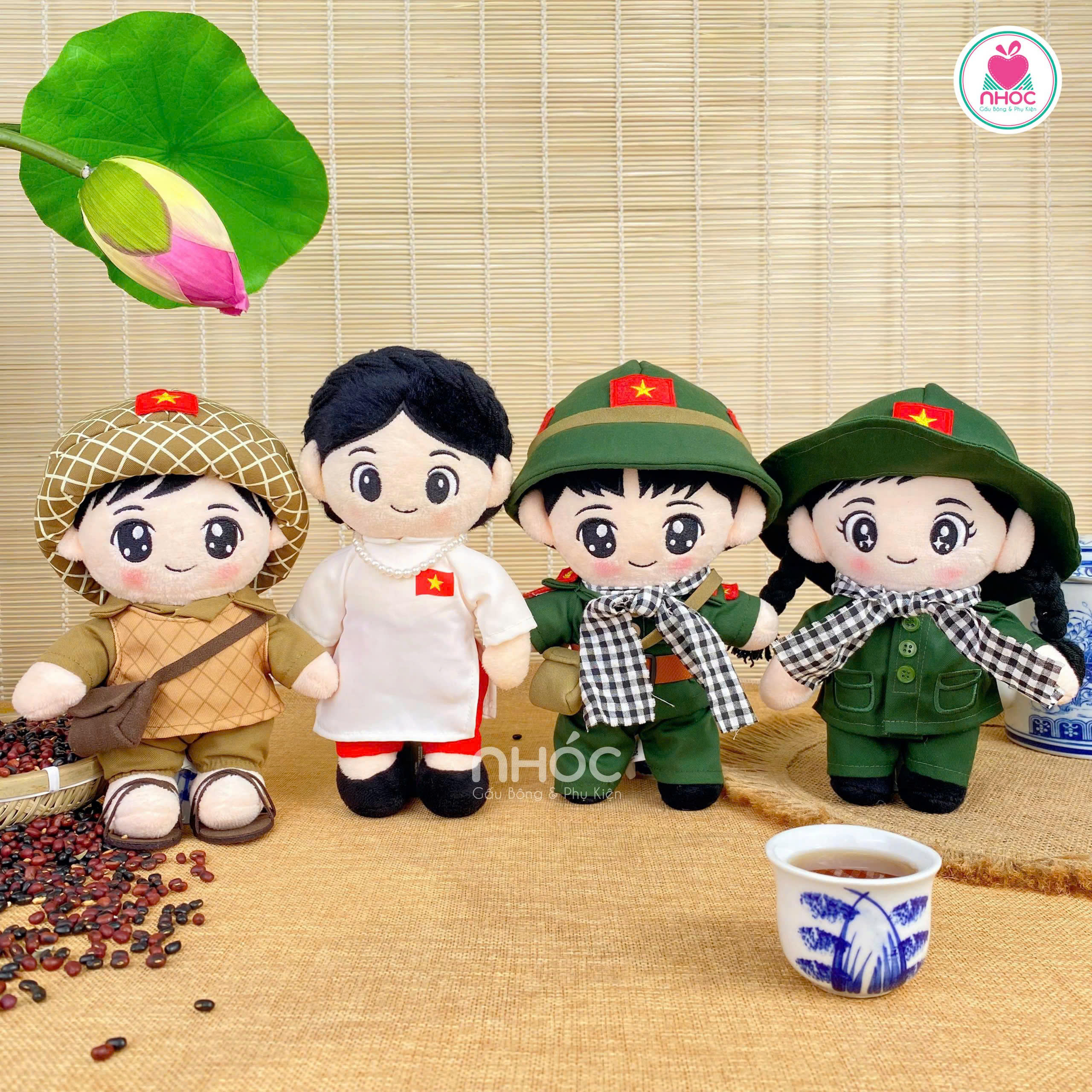 Combo Gấu yêu nước Chú Bộ Đội, Thanh niên xung phong, Vệ Quốc Quân & Hậu Phương - Trắng - 20100025
