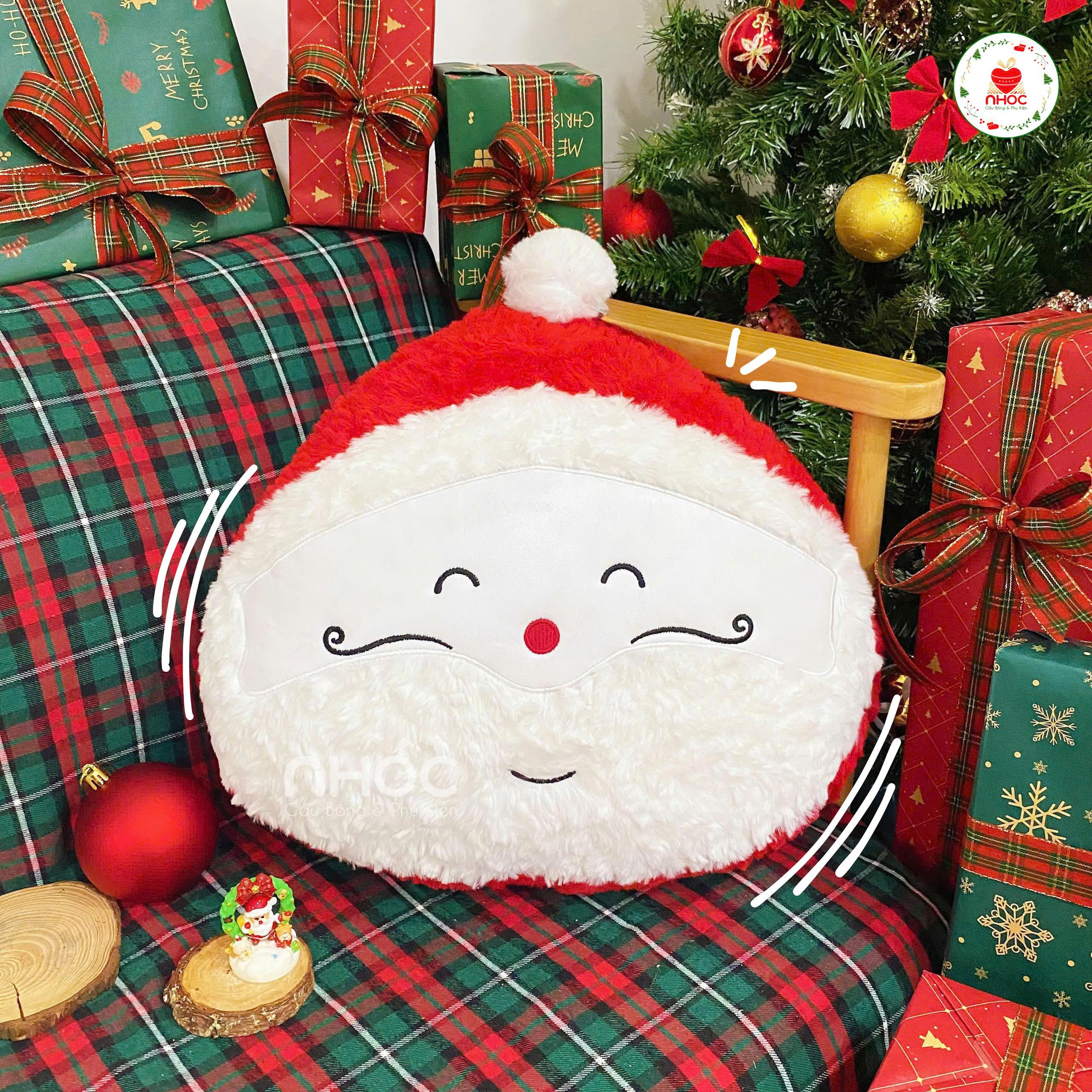 Gối bông Noel ông già tròn lông xù - 40280