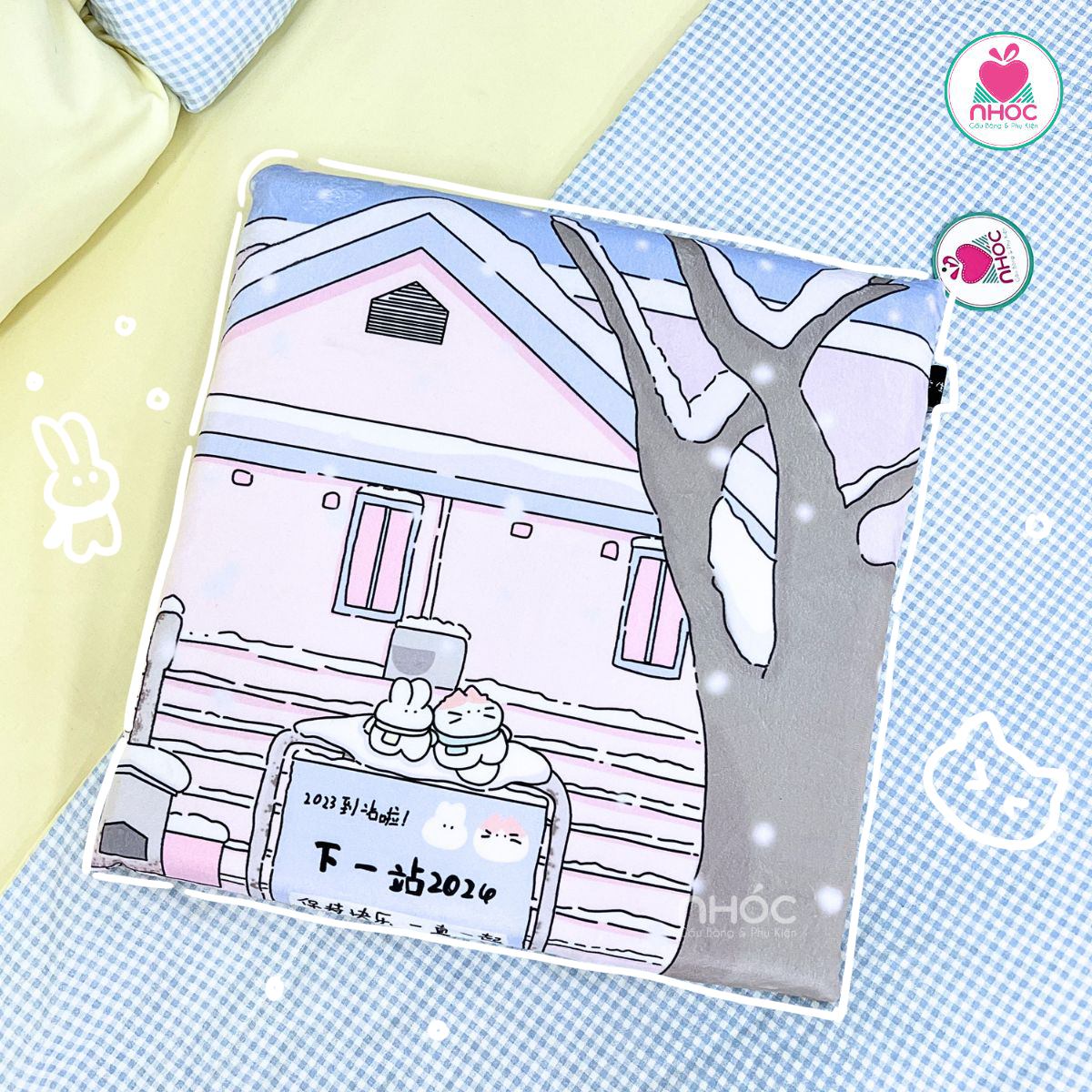 Gối tựa lưng cao su non vuông hoạ tiết cute 2m - 3022026
