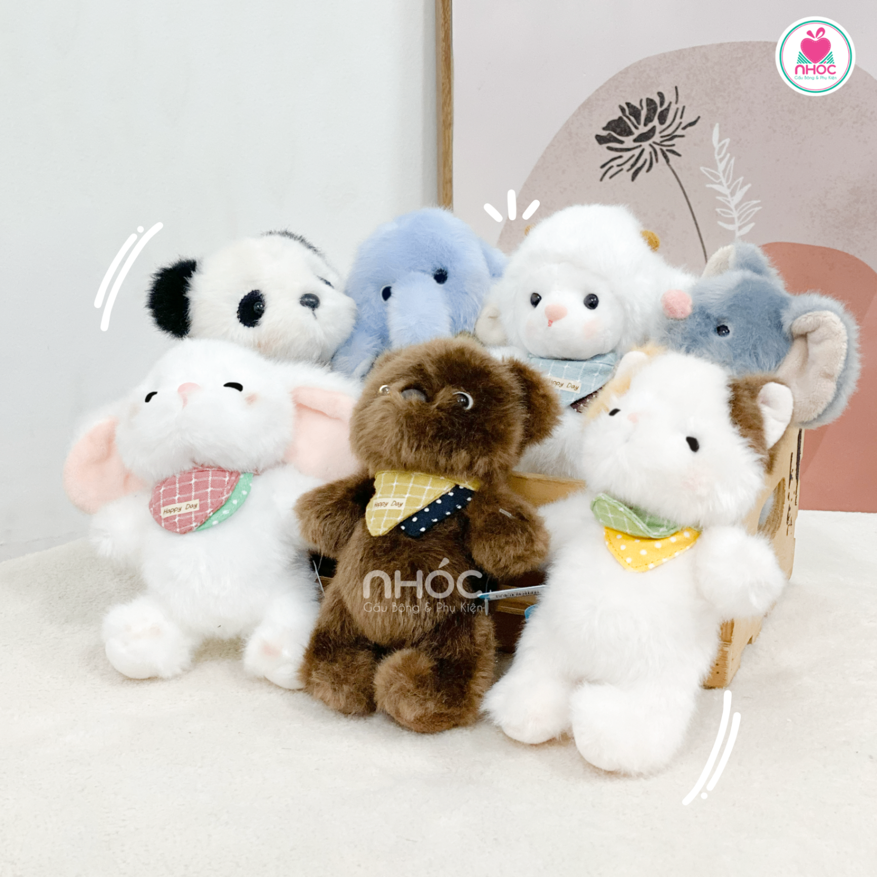 Móc khoá bông Gấu đeo khăn caro 8m - 1512026