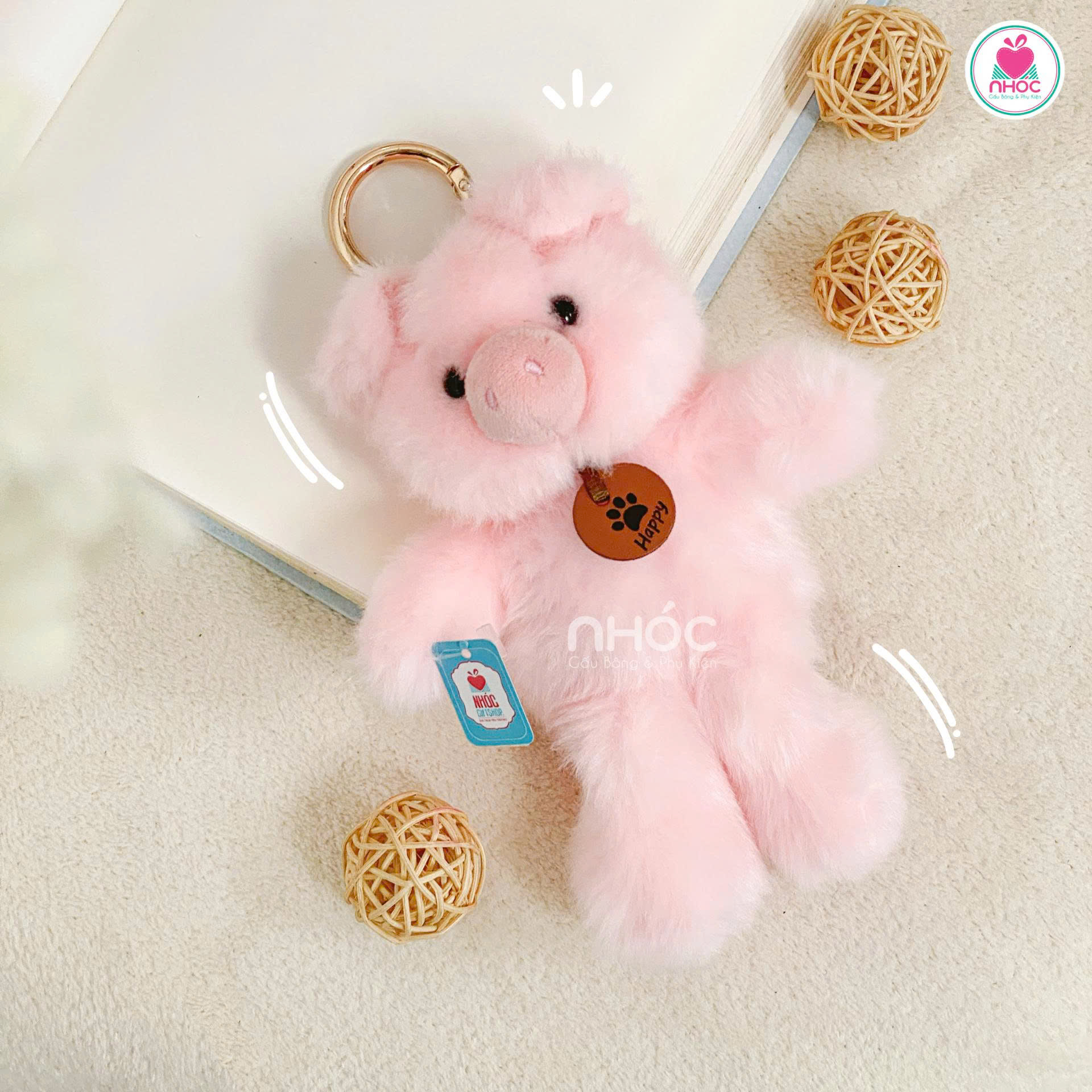 Móc khoá bông Gấu đeo sticker Happy 17m - 1512026