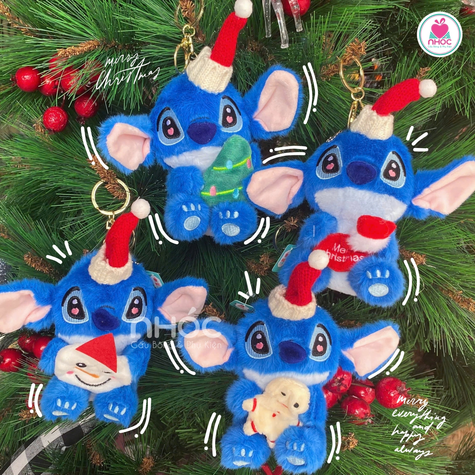 Móc khóa bông Noel Stitch ôm phụ kiện 4m - 8025
