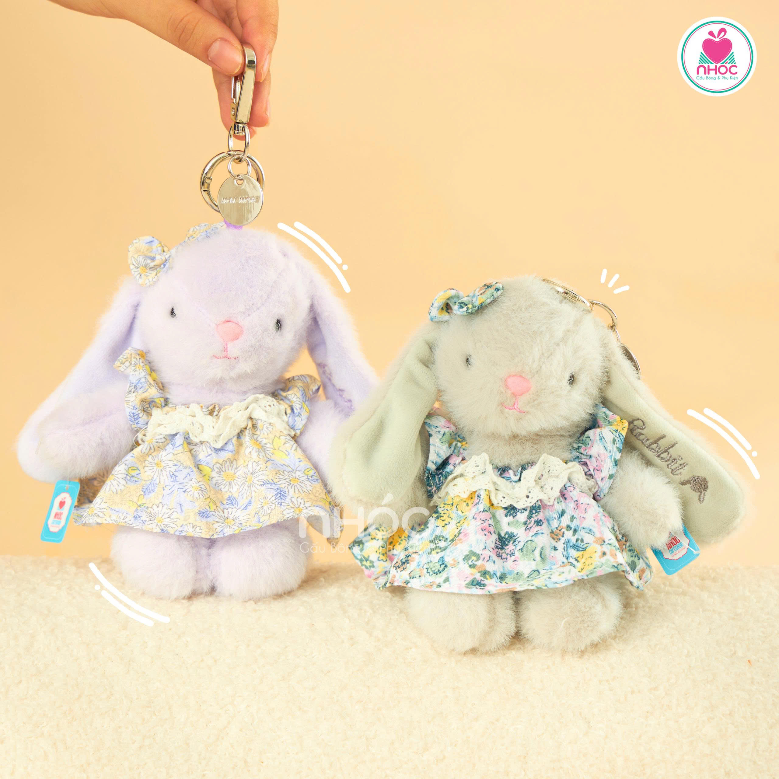 Móc khoá bông Thỏ tai thêu Rabbit váy hoa 4m - 13026