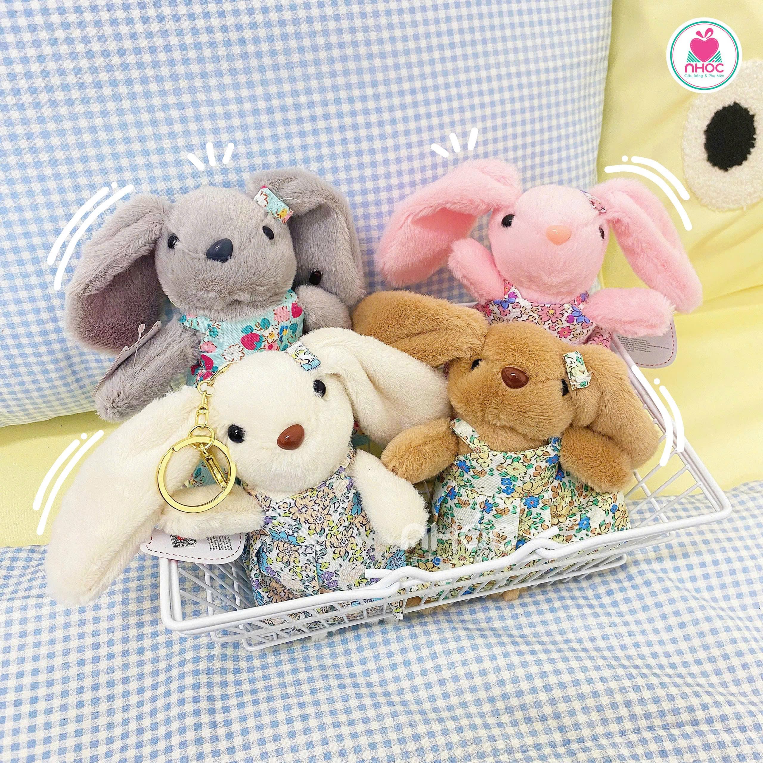 Móc khoá bông thỏ tai dài váy hoa 4m - 7525