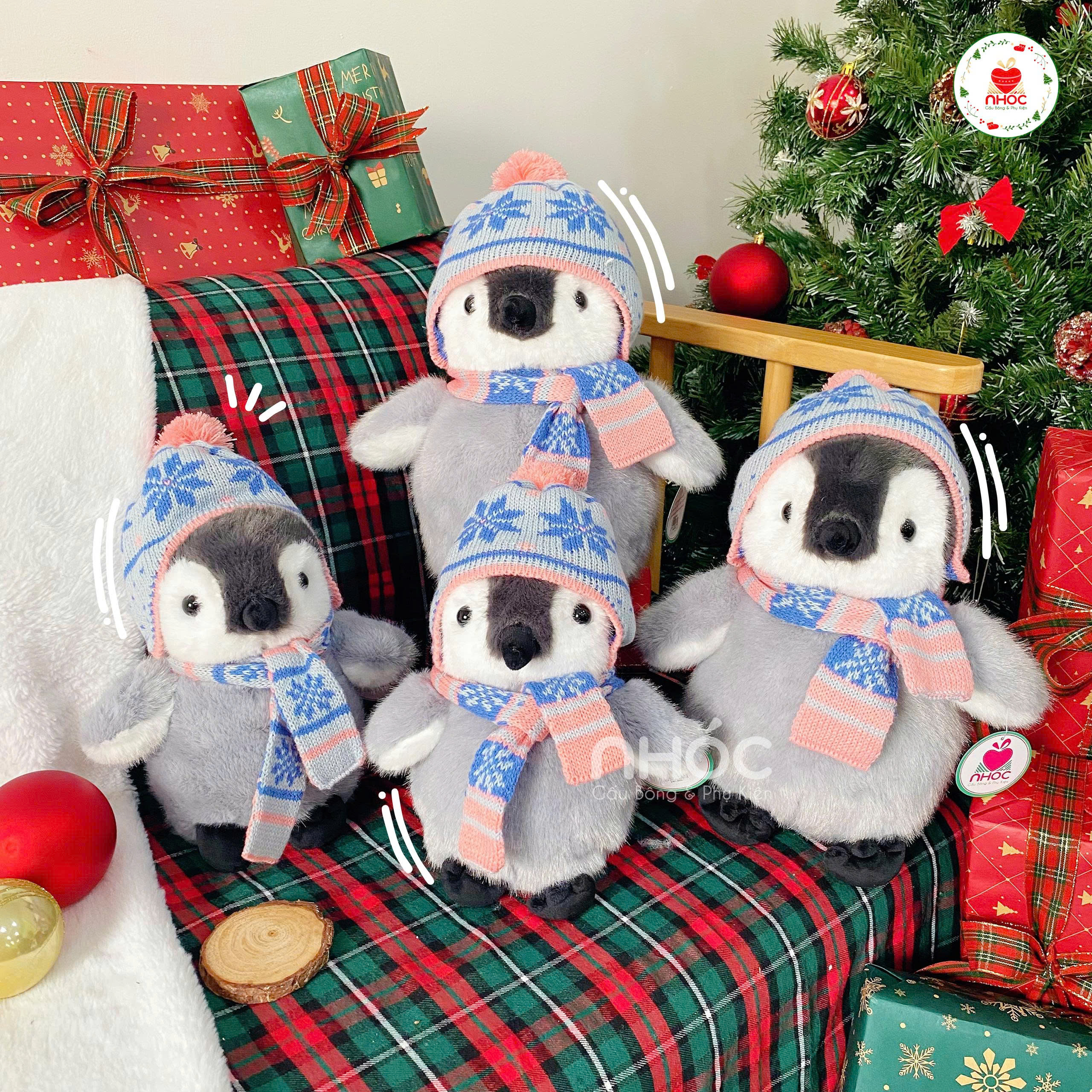Thú bông Chim cánh cụt đội nón choàng khăn len