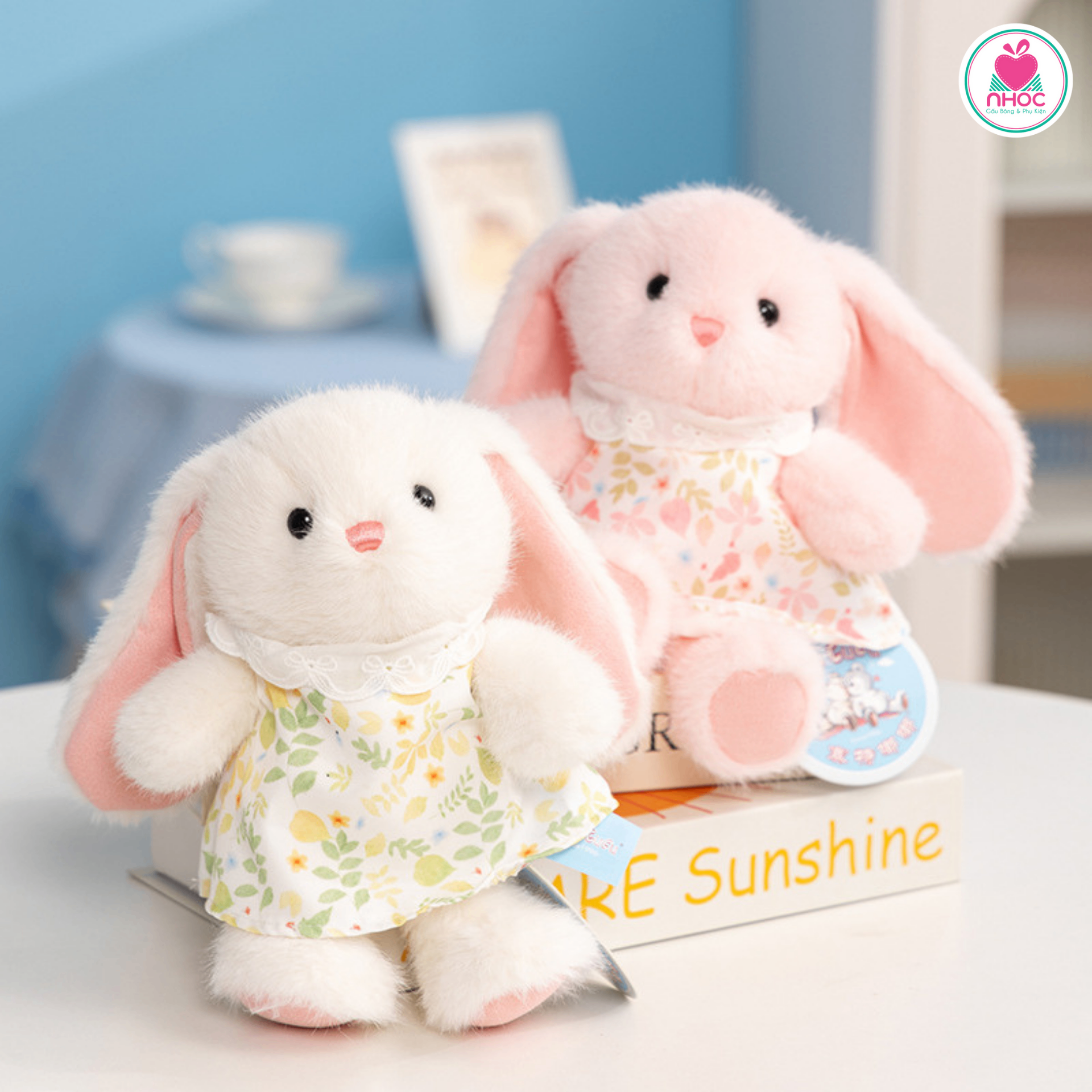 Thú bông nhỏ thỏ Bunny mặc đầm hoa có móc treo