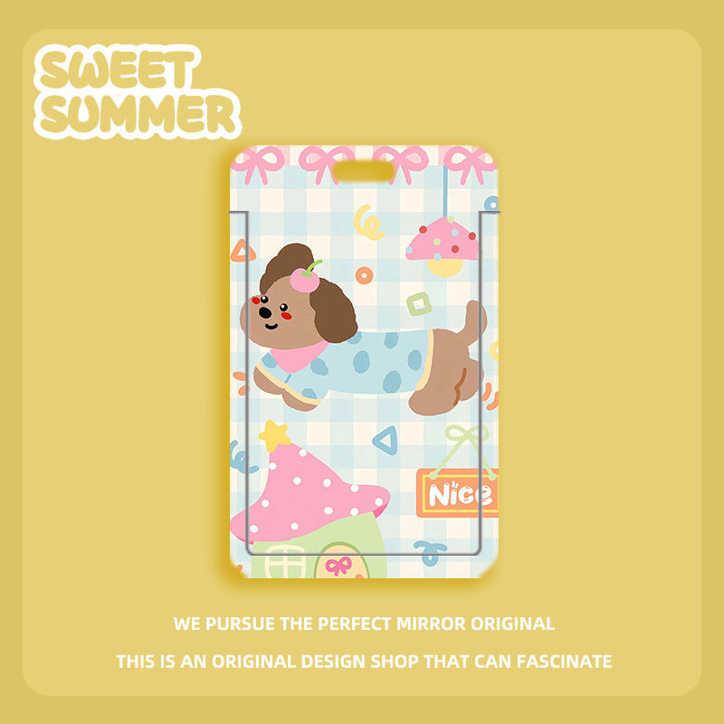 Card holder Động vật nền họa tiết kèm dây lò xo