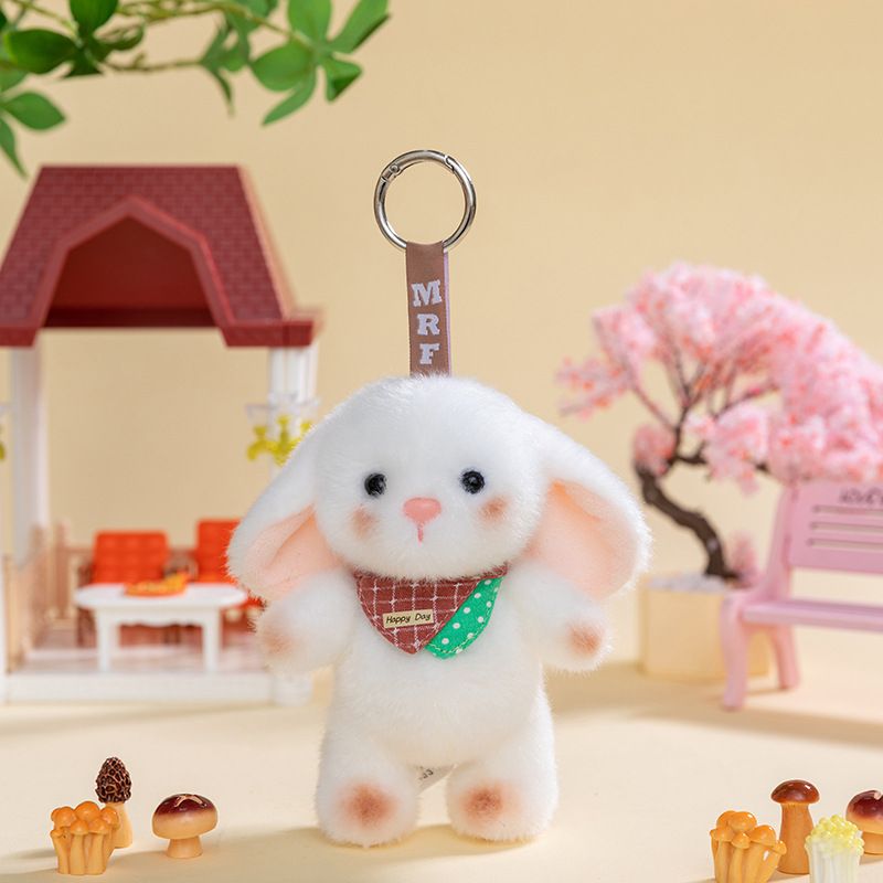 Móc khóa bông Động vật đeo yếm kẻ (14cm)