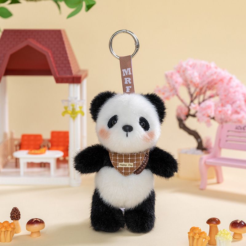 Móc khóa bông Động vật đeo yếm kẻ (14cm)