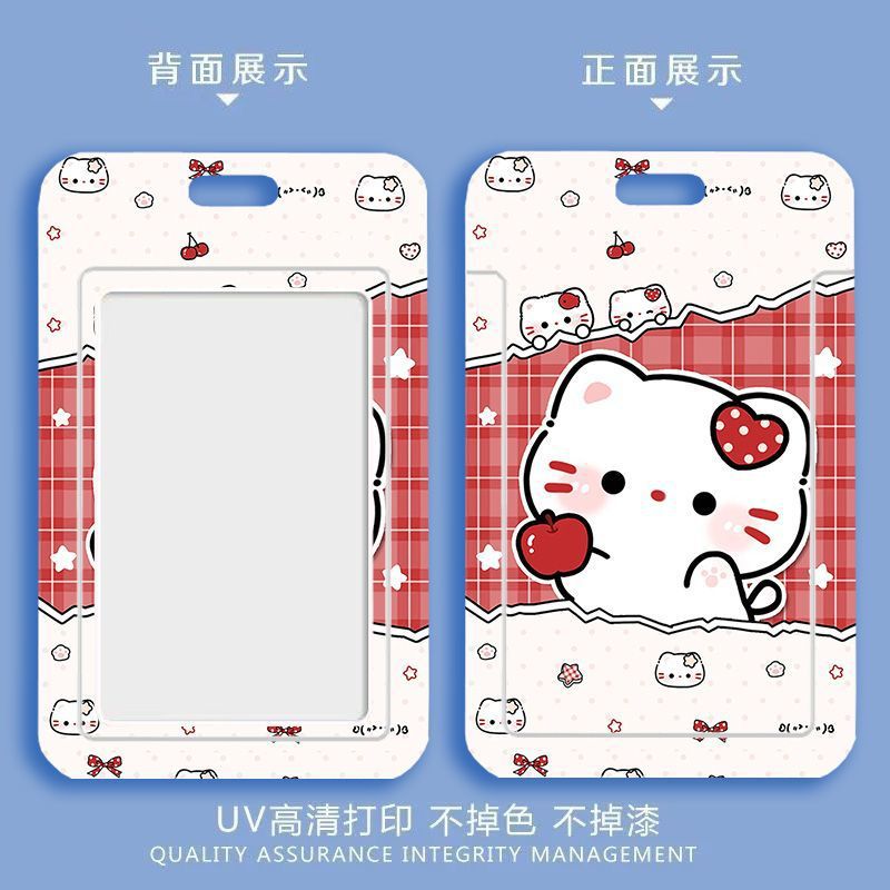 Card holder Mèo má hồng kèm dây lò xo