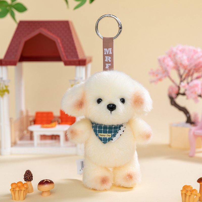 Móc khóa bông Động vật đeo yếm kẻ (14cm)