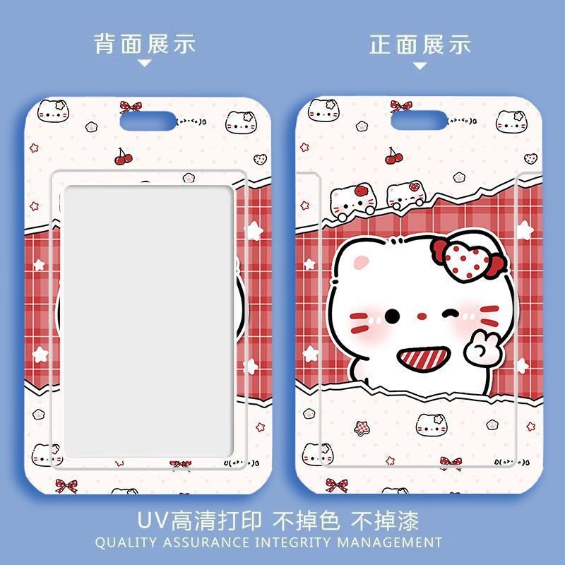 Card holder Mèo má hồng kèm dây lò xo