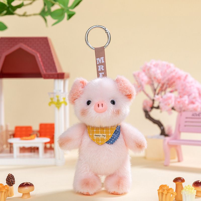 Móc khóa bông Động vật đeo yếm kẻ (14cm)