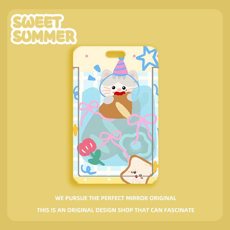 Card holder Động vật nền họa tiết kèm dây lò xo