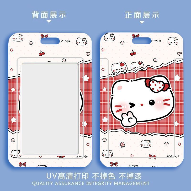 Card holder Mèo má hồng kèm dây lò xo