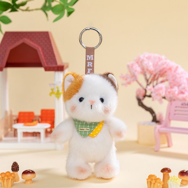 Móc khóa bông Động vật đeo yếm kẻ (14cm)