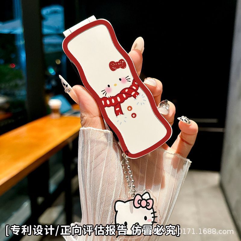 Lược gập kèm gương Hello Kitty (Kèm móc)