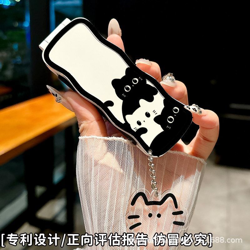 Lược gập kèm gương Mèo đen (Kèm móc)