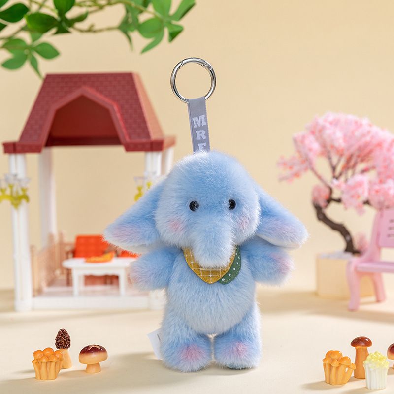 Móc khóa bông Động vật đeo yếm kẻ (14cm)