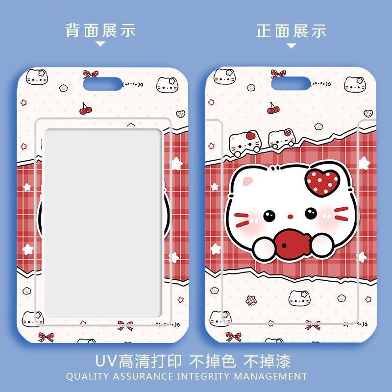 Card holder Mèo má hồng kèm dây lò xo