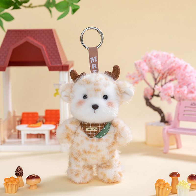 Móc khóa bông Động vật đeo yếm kẻ (14cm)
