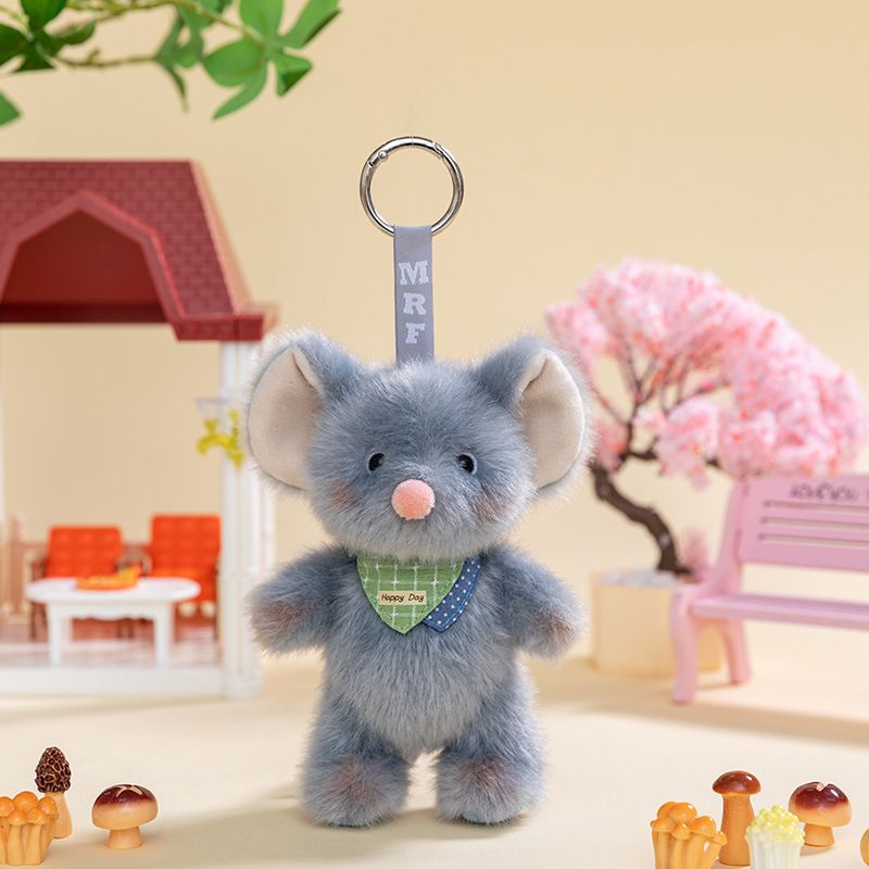 Móc khóa bông Động vật đeo yếm kẻ (14cm)