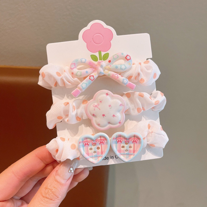 Set chun buộc tóc chấm bi đính charm (3c)