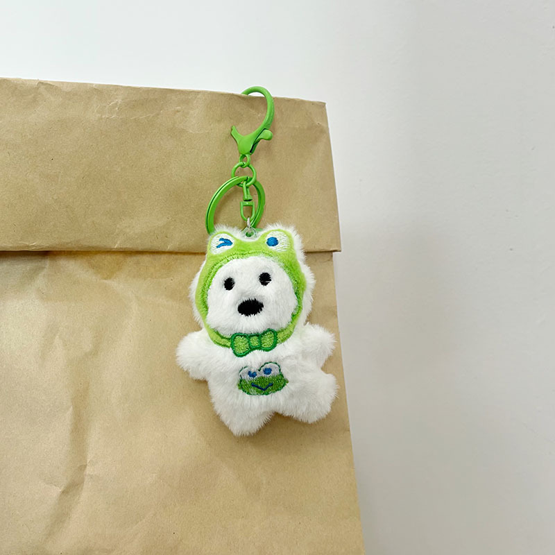 Móc khóa bông Cún trắng tai hồng